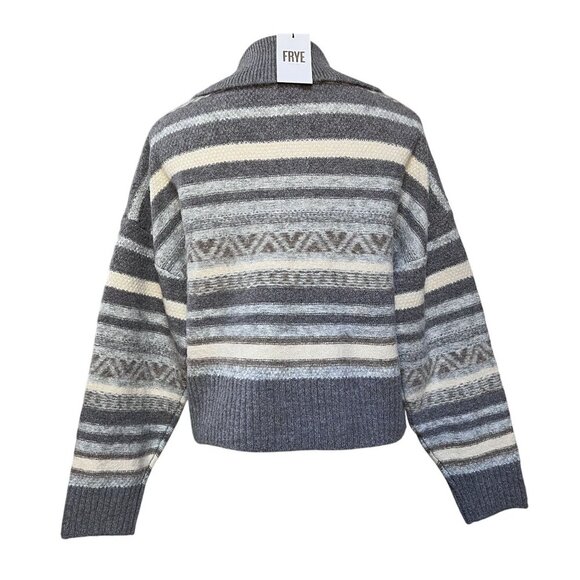 Frye NWT Ultra-Soft Striped Half-Zip Sweater XL Gray Beige Blend Womens Knitwear - Picture 3 of 10